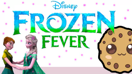HD PC desktop wallpaper featuring the Disney movie Frozen Fever logo with animated characters Elsa and Anna against a light background with pink dots.