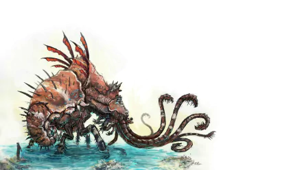 HD PC desktop wallpaper featuring a detailed creature from the video game Rift, showcasing its spiked, armored body and long, curling tentacles against a light background.