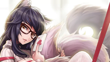HD desktop wallpaper featuring Ahri from League of Legends in an Ionia-themed background, showcasing vibrant colors and detailed artwork.