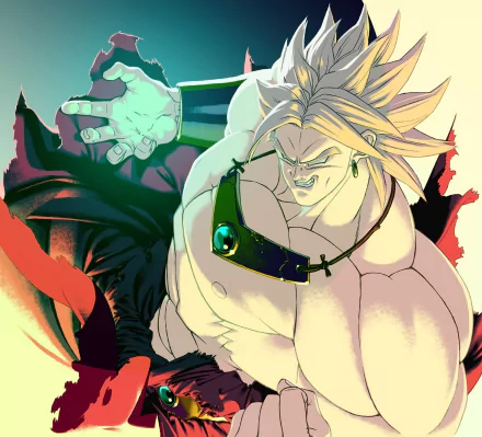 HD desktop wallpaper featuring Broly from Dragon Ball Z anime, showcasing his muscular build and intense expression. Bright and dynamic artwork set against a contrasting background.