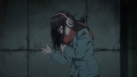 A dramatic HD wallpaper featuring Kana Kimishima from *Parasyte -the maxim-* expressing intense emotion, set against a dark, gritty background.