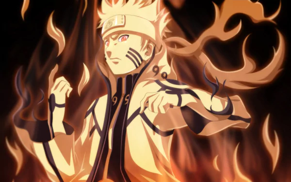 HD desktop wallpaper featuring Naruto Uzumaki from the anime Naruto, depicted with intense flames and detailed artwork.