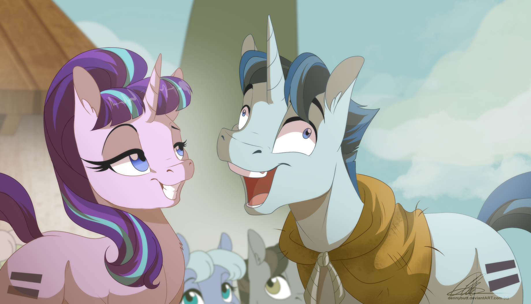 HD desktop wallpaper featuring Party Favor and Starlight Glimmer from My Little Pony: Friendship Is Magic in a colorful TV show scene.