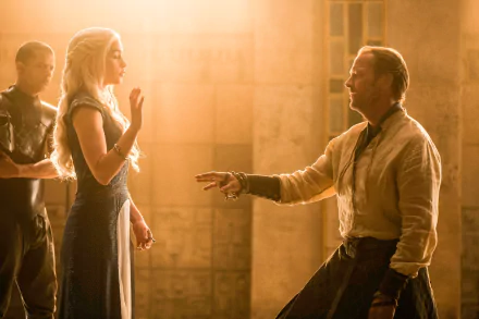 Jacob Anderson Grey Worm Iain Glen Jorah Mormont Emilia Clarke Daenerys Targaryen TV Show Game Of Thrones HD Desktop Wallpaper | Background Image