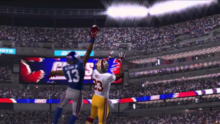 HD desktop wallpaper featuring a scene from Madden NFL 16 with two players in a stadium competing for a catch.