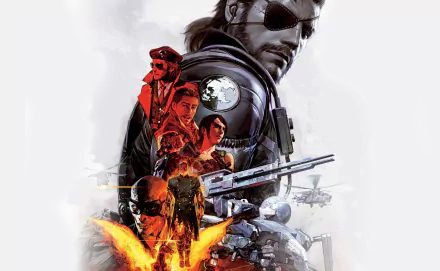 HD desktop wallpaper featuring Solid Snake and various characters from Metal Gear Solid V: The Phantom Pain set against a dynamic background.