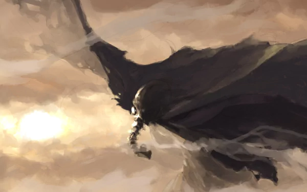 HD PC desktop wallpaper featuring a dramatic, dark-toned comic rendition of The Sandman cloaked in flowing shadows against a cloudy sky.