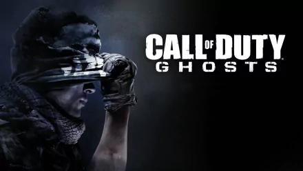 HD desktop wallpaper featuring Call of Duty: Ghosts. It shows a soldier adjusting his helmet with the game logo prominently displayed on a dark background.