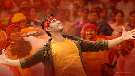 Mahesh Babu from the movie Srimanthudu captured in a vibrant, energetic moment, featured as a 4K Ultra HD PC desktop wallpaper and background.