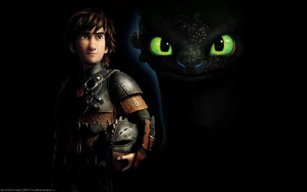 HD desktop wallpaper featuring Hiccup and Toothless from How to Train Your Dragon 2.