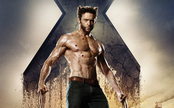 Wolverine, portrayed by Hugh Jackman, stands fiercely with claws extended against a dramatic backdrop in this HD wallpaper from *X-Men: Days of Future Past*.