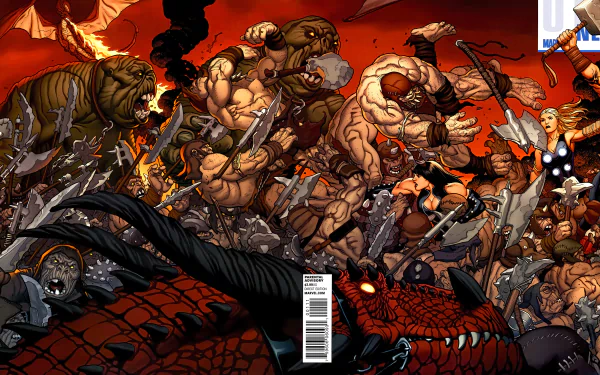 HD PC desktop wallpaper featuring Marvel Comics characters including Enchantress, Loki, Hawkeye, Shanna the She-Devil, Ka-Zar, Iron Man, Captain America, Black Panther, and Thor.