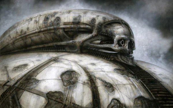 HD PC desktop wallpaper featuring a dark, biomechanical structure with skull motifs from the movie Jodorowsky's Dune.