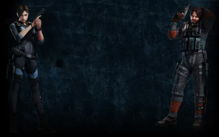 HD PC desktop wallpaper featuring characters from the video game Resident Evil: Revelations against a dark textured background.
