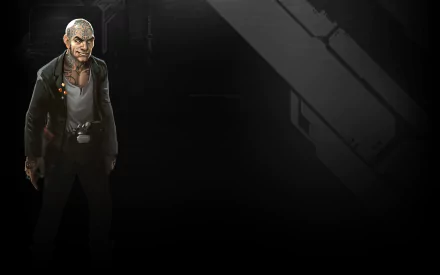 Cyberpunk Shadowrun: Dragonfall character portrait against a dark industrial cityscape — HD PC desktop wallpaper and background, video game artwork.