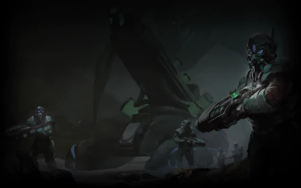 HD PC desktop wallpaper featuring a dark, futuristic scene from the video game Sid Meier's Civilization: Beyond Earth with armed characters in a sci-fi environment.