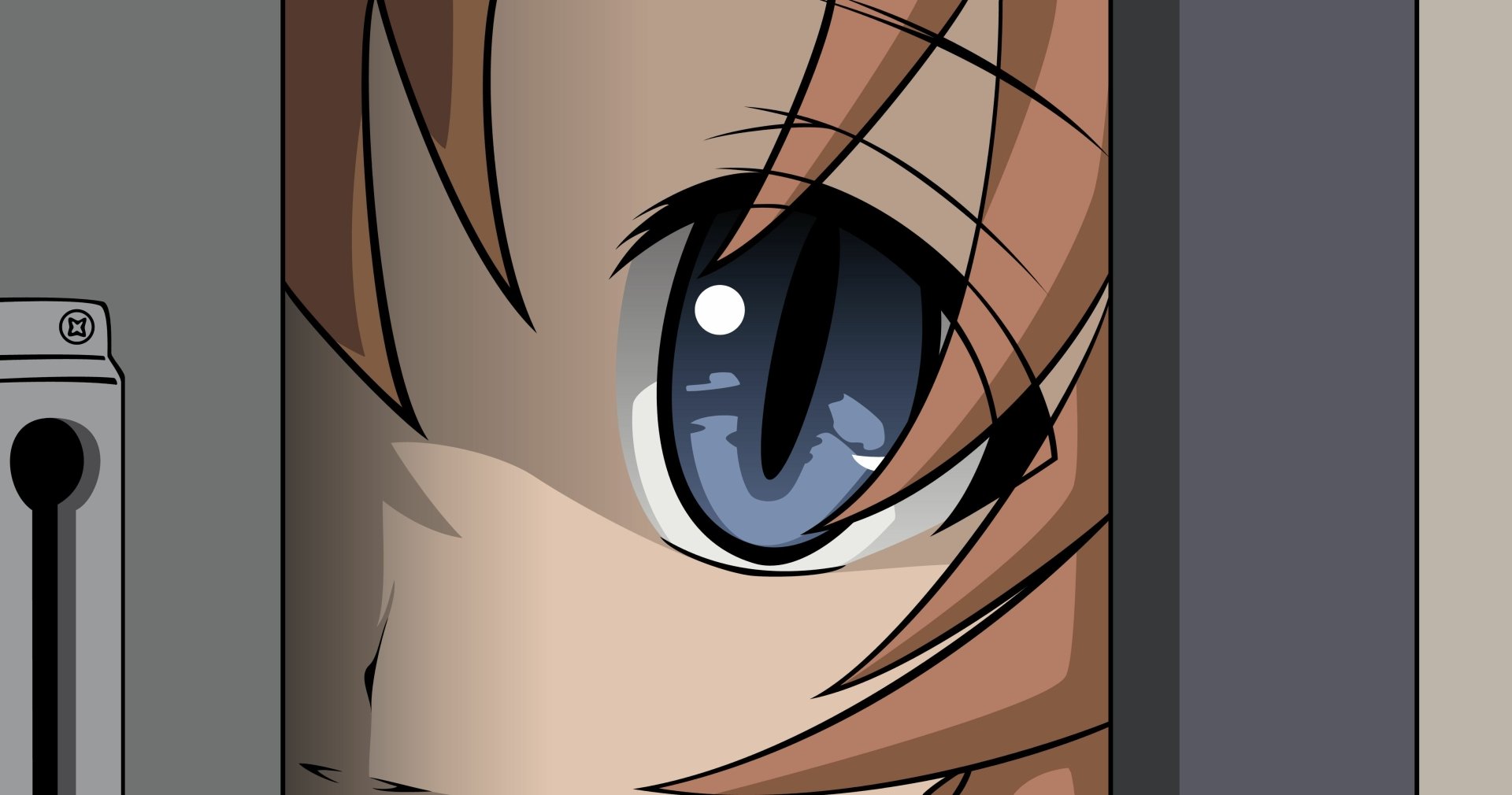 Close-up of Rena Ryūgū's eye from the anime Higurashi When They Cry, rendered as a detailed 4K Ultra HD PC desktop wallpaper background.