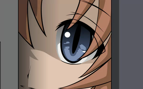 Close-up of Rena Ryūgū's eye from the anime Higurashi When They Cry, rendered as a detailed 4K Ultra HD PC desktop wallpaper background.