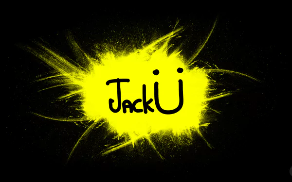 A vibrant 4K Ultra HD wallpaper featuring the name Jack Ü in bold black on a bright yellow splash, set against a dark background, embodying an energetic music aesthetic.