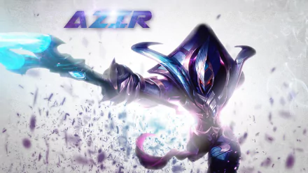 HD wallpaper featuring Azir from the video game League of Legends. Azir stands in a dynamic pose with mystical energy, under his name in bold letters.