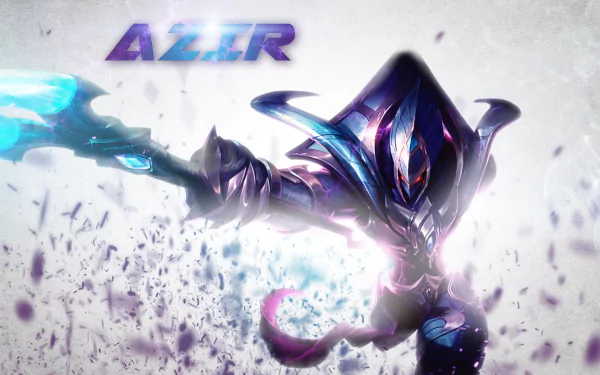 HD wallpaper featuring Azir from the video game League of Legends. Azir stands in a dynamic pose with mystical energy, under his name in bold letters.