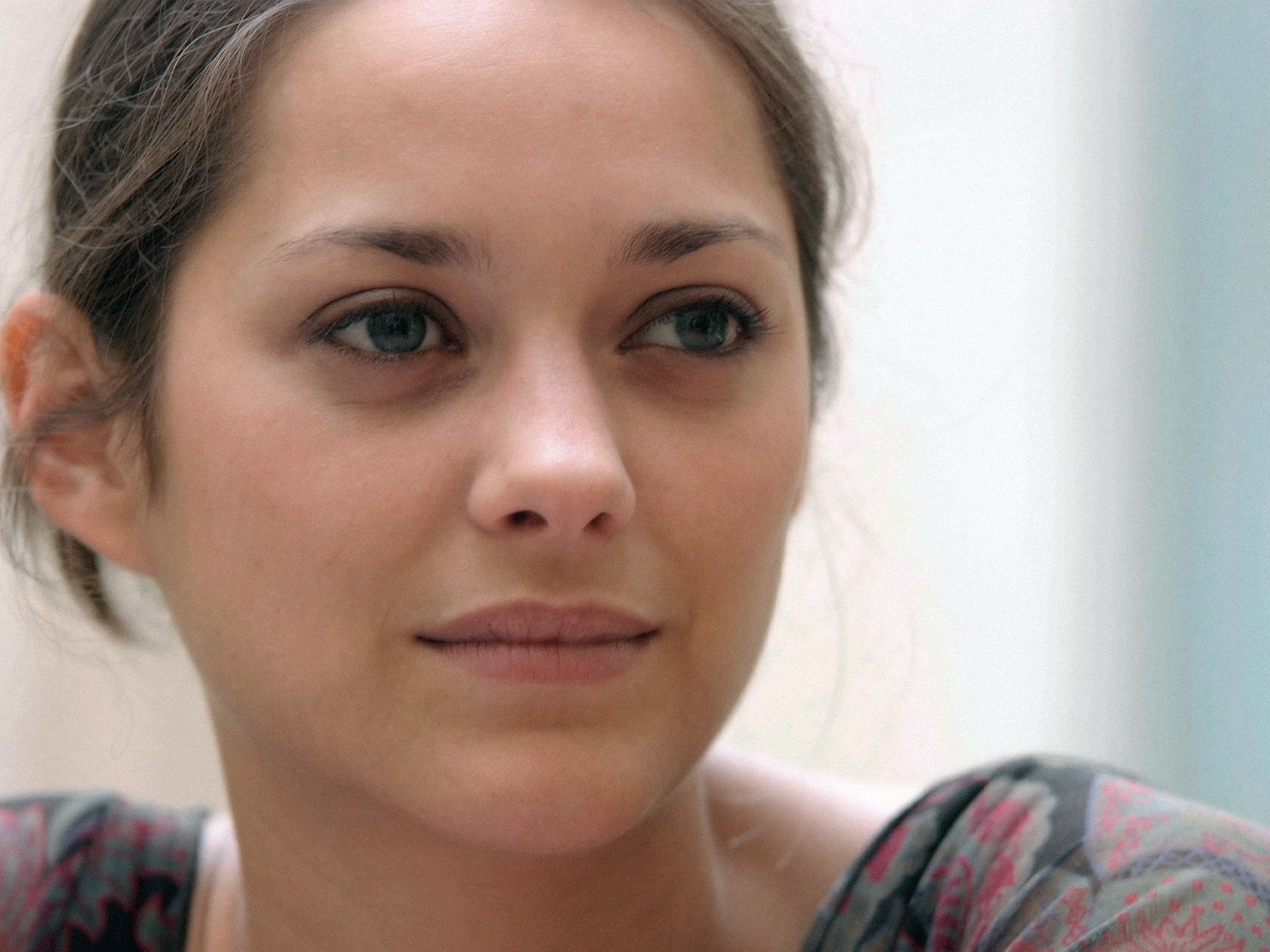 HD desktop wallpaper featuring a close-up of celebrity Marion Cotillard with a natural expression and soft lighting.