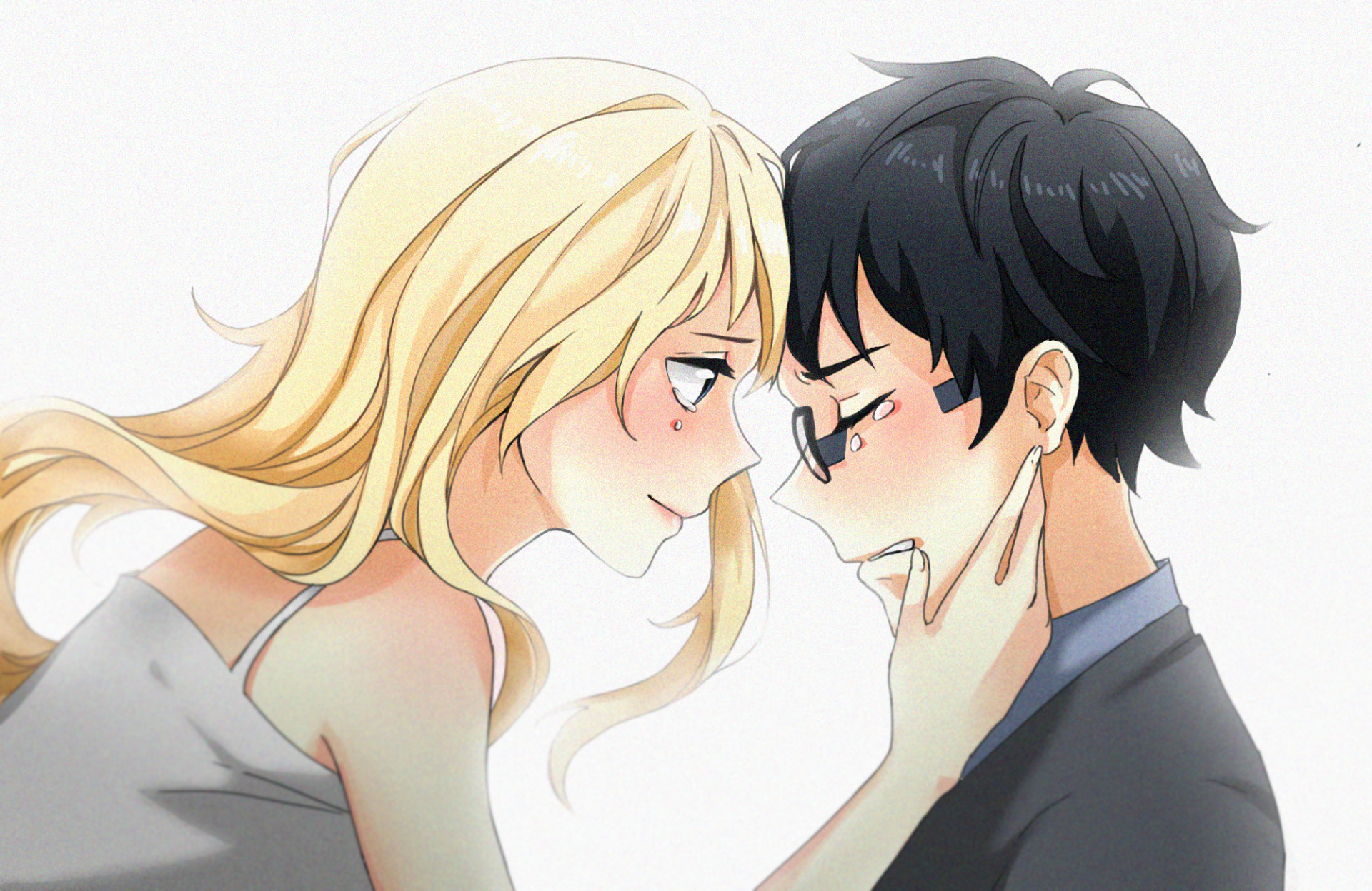 Kousei Arima and Kaori Miyazono share a tender moment in this HD wallpaper from Your Lie in April, capturing the emotional depth of their connection.