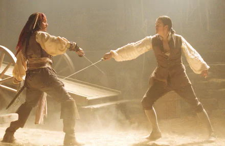 Will Turner Orlando Bloom Jack Sparrow Johnny Depp movie Pirates Of The Caribbean: The Curse Of The Black Pearl HD Desktop Wallpaper | Background Image