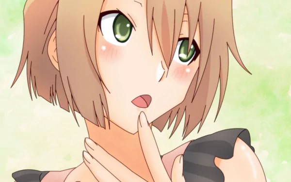 A vibrant HD desktop wallpaper featuring Ranko Saōji from the anime Sankarea, showcasing her expressive green eyes and thoughtful pose against a soft background.