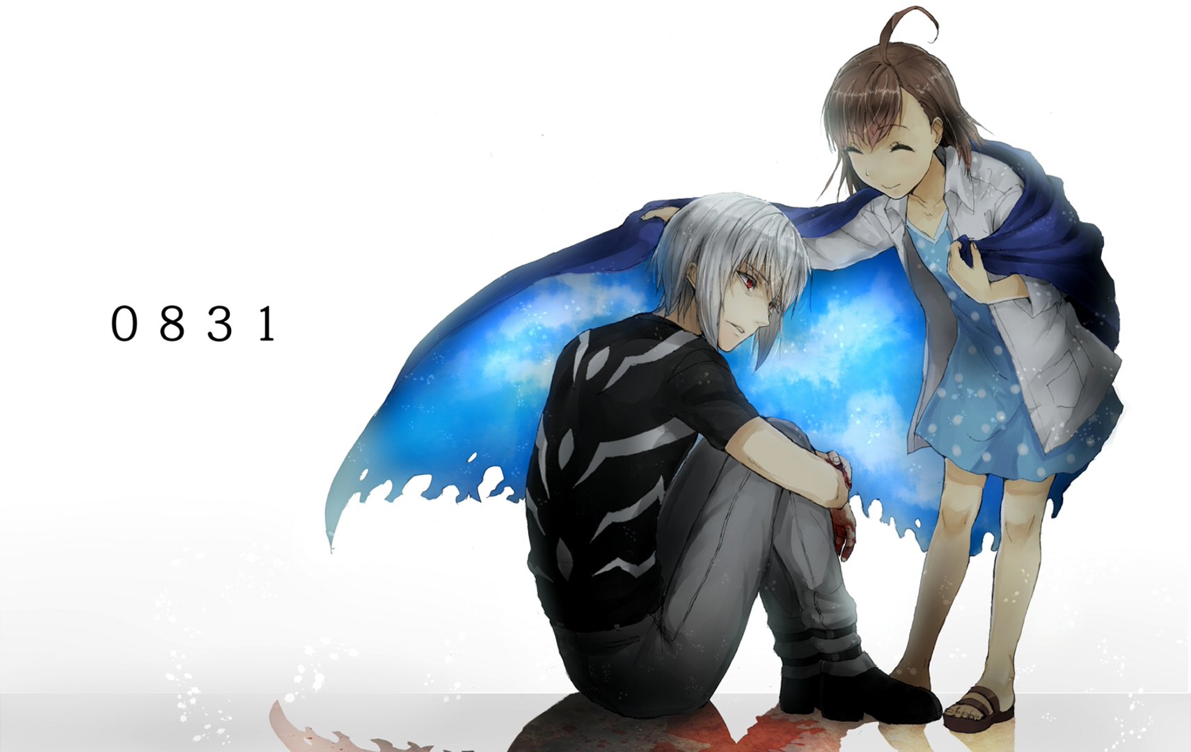 HD PC desktop wallpaper featuring Accelerator and Last Order from A Certain Magical Index and A Certain Scientific Railgun — Accelerator crouched with a blue energy wing, Last Order standing.