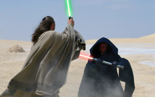 desert sand glove hood red lightsaber green lightsaber lightsaber Star Wars Jedi Sith (Star Wars) Qui-gon Jinn Darth Maul movie Star Wars: Episode I - The Phantom Menace HD Desktop Wallpaper | Background Image
