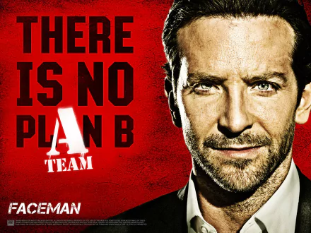 A HD desktop wallpaper featuring Bradley Cooper as Faceman from the movie The A-Team, with a striking red background and the text There is no Plan B.