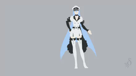 A striking HD wallpaper featuring Esdeath from Akame Ga Kill!, showcasing her blue hair, thigh boots, and commanding outfit, set against a minimalist grey background.