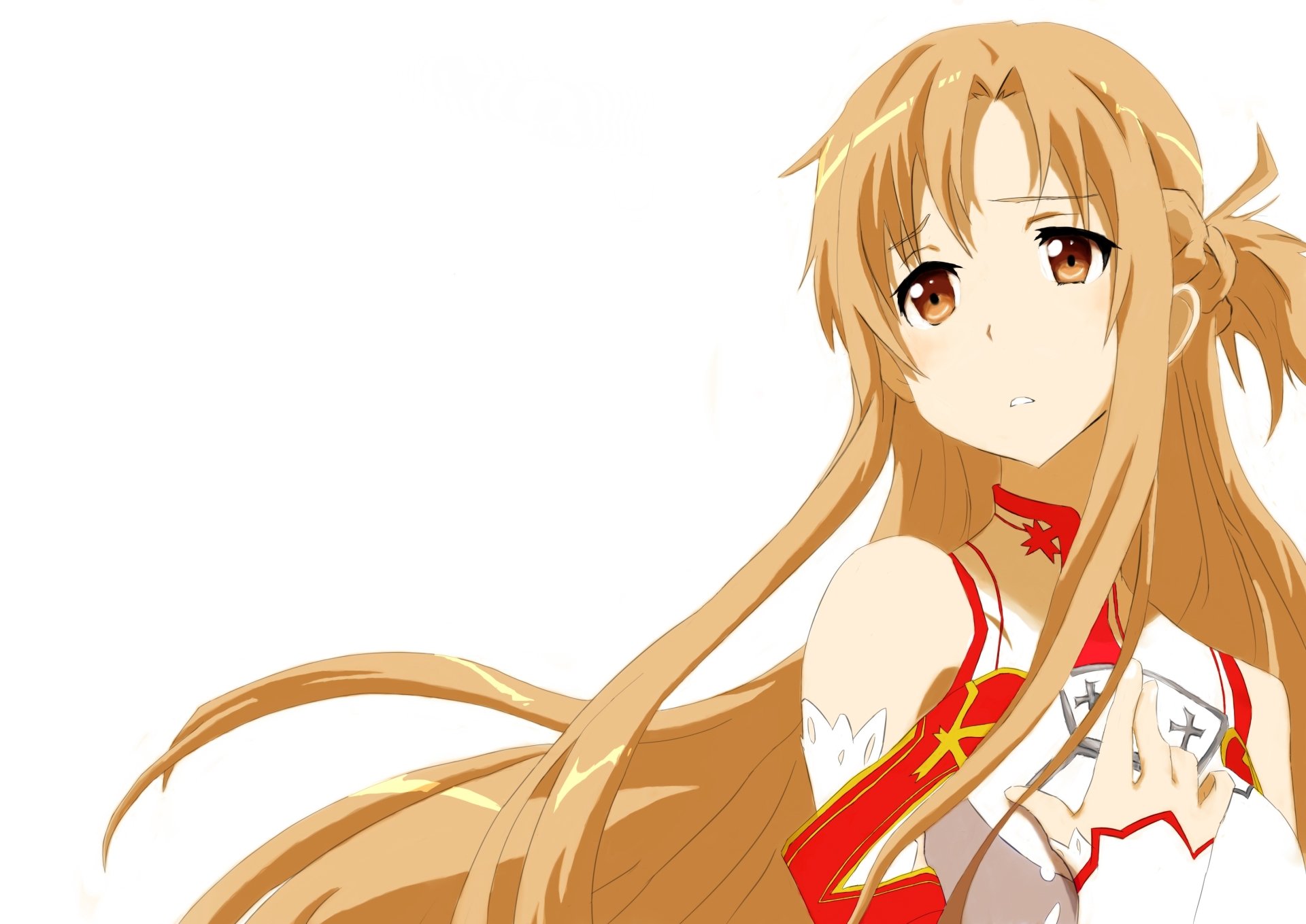 Asuna Yuuki from Sword Art Online features prominently in this HD desktop wallpaper, showcasing her iconic look and character from the anime series.