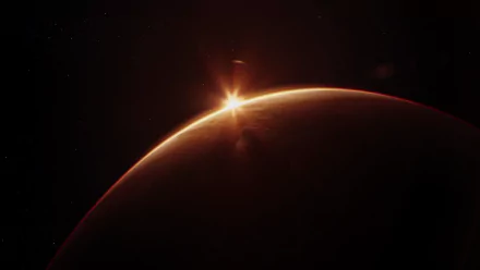 HD PC desktop wallpaper of a planet with a bright light flare, inspired by the movie The Martian.