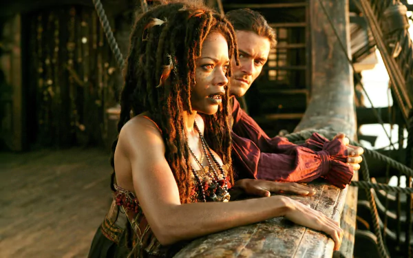 Will Turner Orlando Bloom Tia Dalma Naomie Harris movie Pirates Of The Caribbean: At World's End HD Desktop Wallpaper | Background Image