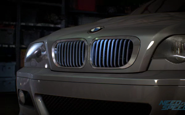 Close-up of a BMW grille from the video game Need For Speed (2015), featured as an HD PC desktop wallpaper and background.