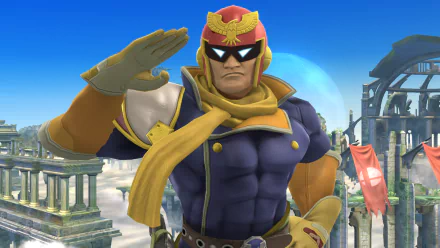 HD desktop wallpaper featuring Captain Falcon from Super Smash Bros. for Nintendo 3DS and Wii U with an ancient ruins backdrop.