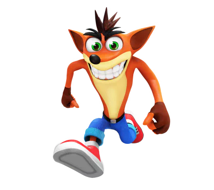 HD wallpaper featuring Crash Bandicoot, the iconic video game character, running with a cheerful grin, showcasing a vibrant and dynamic design from the beloved franchise.