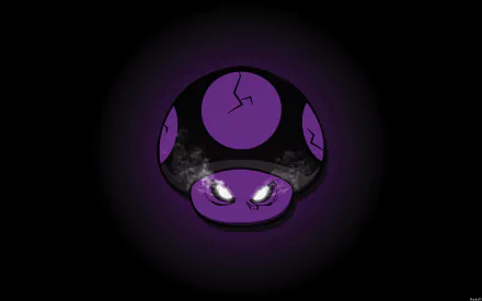 HD PC desktop wallpaper featuring a cracked purple Mario mushroom with glowing eyes, set against a dark background, inspired by the Mario video game series.