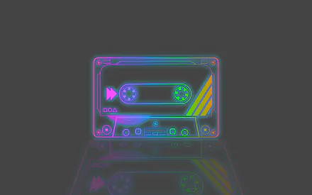 HD PC desktop wallpaper featuring a neon-outlined retro cassette tape against a dark background, blending vintage music vibes with modern digital art.