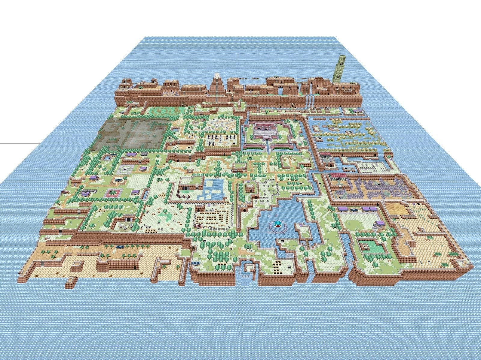 HD PC desktop wallpaper background: isometric pixel map of Koholint Island from the video game The Legend of Zelda: Link's Awakening.