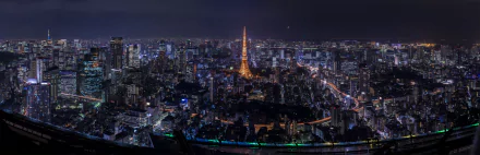 HD PC desktop wallpaper showing a nighttime panorama of Tokyo, Japan with the illuminated Tokyo Tower rising above a vibrant man-made cityscape of streets and lights.