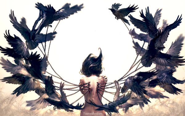 Fantasy Women Crow Black Hair Chain HD Wallpaper | Background Image