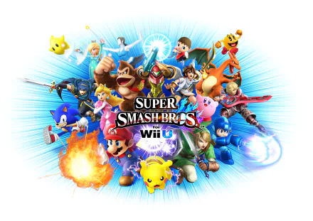 Vibrant 8K Ultra HD wallpaper featuring characters from Super Smash Bros. for Nintendo 3DS and Wii U, showcasing a dynamic battle scene with iconic gaming heroes.