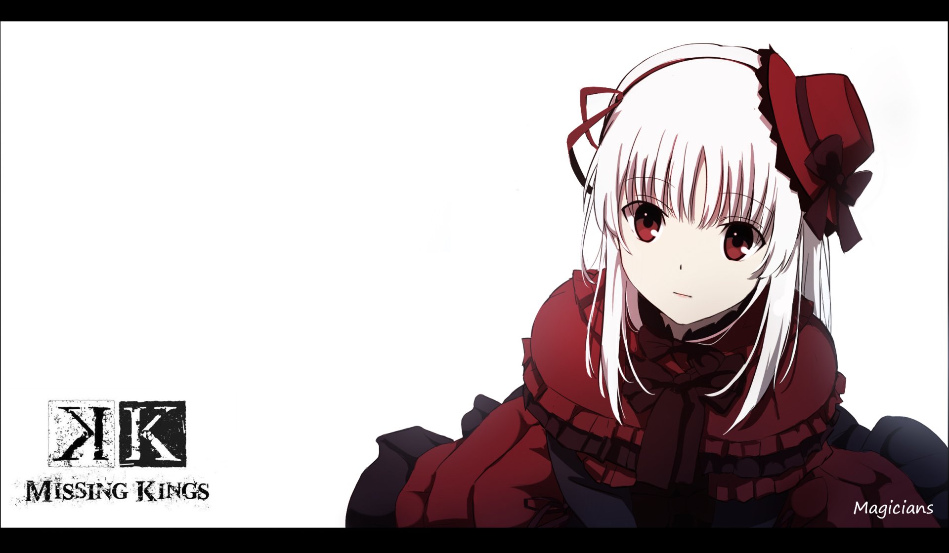 HD anime desktop wallpaper featuring Anna Kushina as the Red King from K Project, dressed in a detailed red and black gothic outfit with a matching hat.