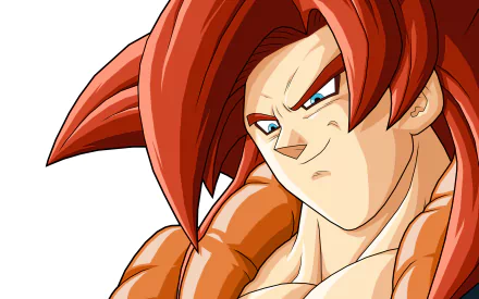 HD desktop wallpaper featuring Gogeta in Super Saiyan 4 form from Dragon Ball GT, showcasing his fierce expression and iconic red hair. This high-definition background embodies the intense energy of Dragon Ball Z and GT.