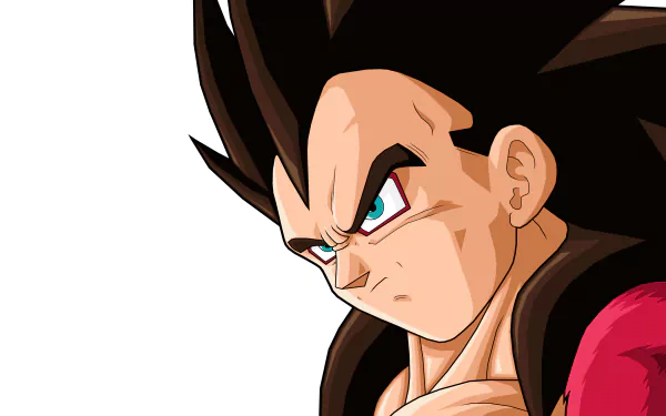 HD desktop wallpaper featuring Vegeta as Super Saiyan 4 from Dragon Ball GT. The image portrays Vegeta with intense focus, highlighting his distinct Super Saiyan 4 features against a white background.