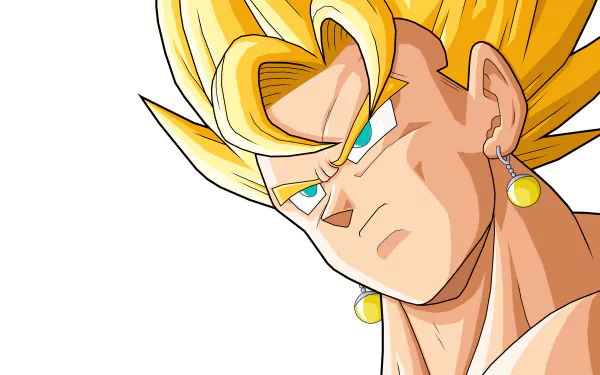 High-definition wallpaper featuring Vegetto from Dragon Ball Z, showcasing his iconic Super Saiyan form with vibrant hair and a determined expression.