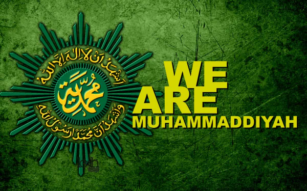 A vibrant green HD desktop wallpaper featuring the text WE ARE MUHAMMADIYAH alongside Islamic motifs, reflecting religious values and identity.